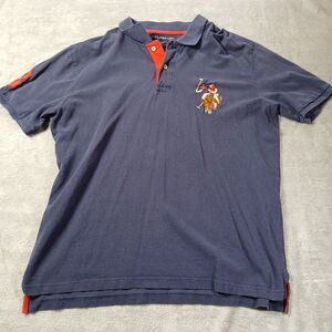 US Polo Assn Polo Shirt Mens XL Blue Big Logo 3 Rugby Classic Flesh Pony Vintage
